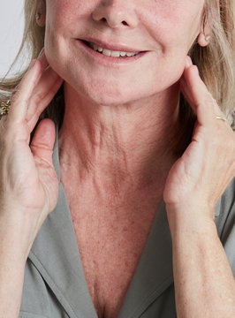 Neck and cleavage mature skin hydration