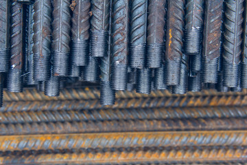 Rebar steel work reinforcement at a construction site. Reinforcement for concrete work