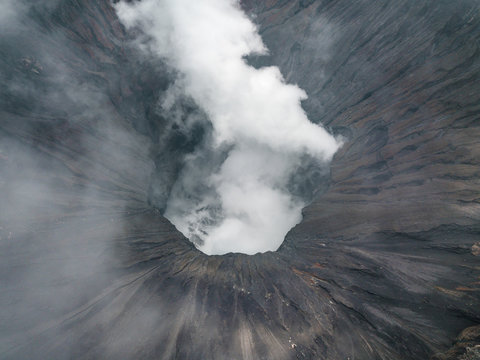 Aerial view of the crater of Mount Bromo, East Java, Indonesia.