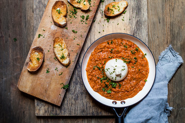 Romesco (bell pepper) sauce with burrata and bread