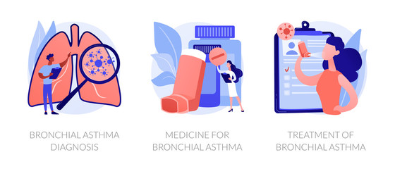 Respiratory system disease. Breathing problems. Airway disease. Cough treatment. Bronchial asthma diagnosis, medicine and treatment metaphors. Vector isolated concept metaphor illustrations