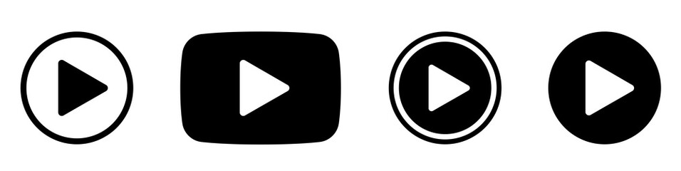 Play button сircle. Start buttons sumbol. Arrow logo. Player button flat style. Video audio player navigate collection. Game begin icon set on white beckground - stock vector. © Comauthor