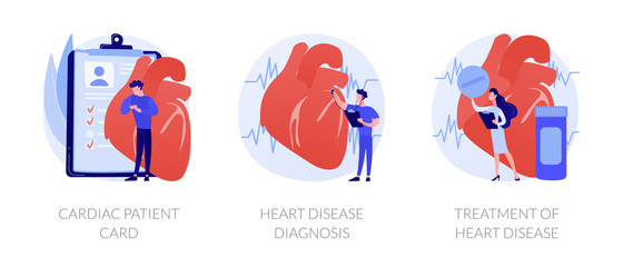 Ischemic heart disease. Heart care. Cardiovascular disease. Cardiac patient card, Heart attack diagnosis, Treatment of heart disease metaphors. Vector isolated concept metaphor illustrations
