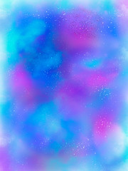 abstract space wallpaper illustration/ hand drawn universe background/ blue and purple clouds texture, magic wooly cottone clouds