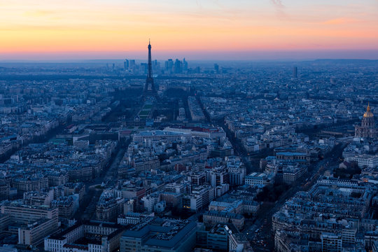 Paris cityscape at sunset. Eiffel tower.