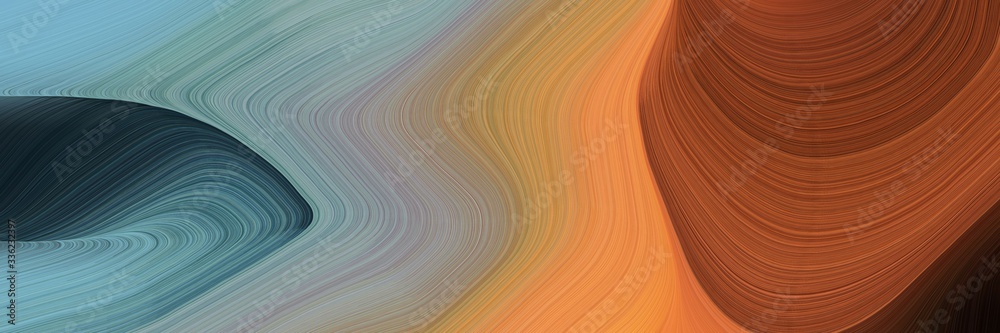 Poster modern landscape orientation graphic with waves. elegant curvy swirl waves background design with pastel brown, light slate gray and sienna color