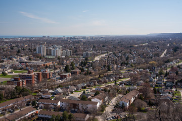 Aerial Panoramic View of an Urban Canadian City with Residential Buildings during Clear Skies