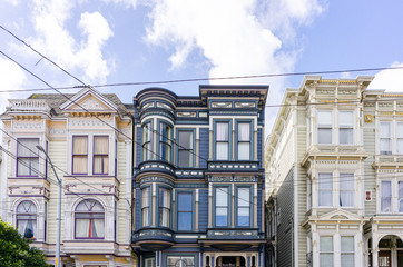 A group of three vintage apartment buildings in downtown san Francisco