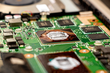 Thermal grease on a processor on a computer motherboard