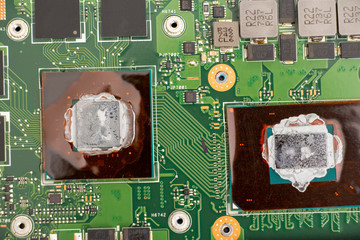 Thermal grease on a processor on a computer motherboard