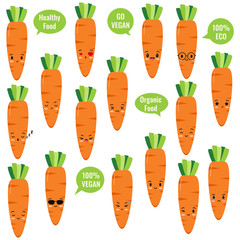 Cute carrot emoji characters icon set.