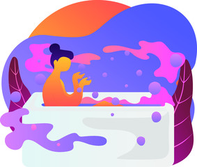 Woman take a bath with bubbles