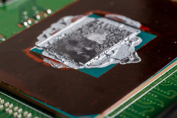 Thermal grease on a processor on a computer motherboard