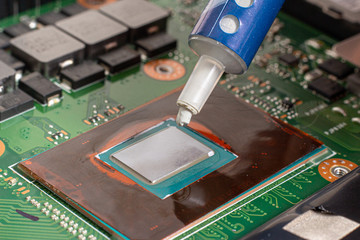 Thermal grease on a processor on a computer motherboard
