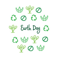 Earth Day slogan in a circle vector of linear simple icons - a waste-free concept, the principles of a sustainable and plastic-free life - reduce, refuse, recycle, reuse, rot - take care of