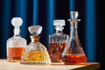 Arrangement of cut glassware with alcoholic drinks