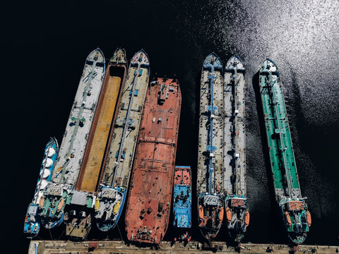 Aerial view of old barges
