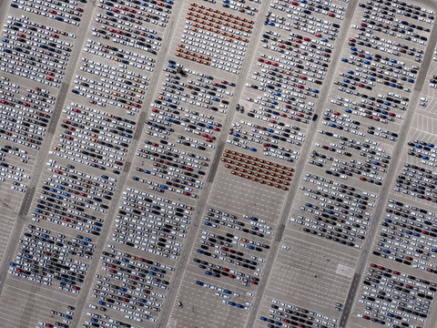 Aerial view of cars parked at parking lot