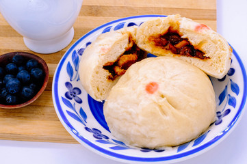 steamed pork buns, chinese dim sum on background