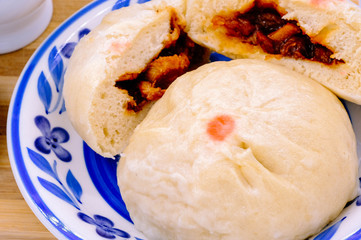 steamed pork buns, chinese dim sum on background