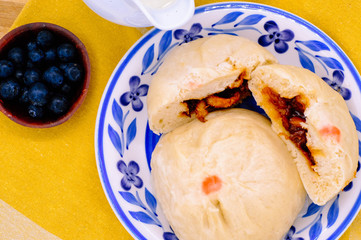 steamed pork buns, chinese dim sum on background