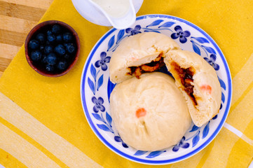 steamed pork buns, chinese dim sum on background