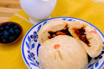 steamed pork buns, chinese dim sum on background