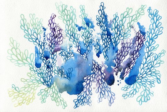 Underwater themed abstract watercolor