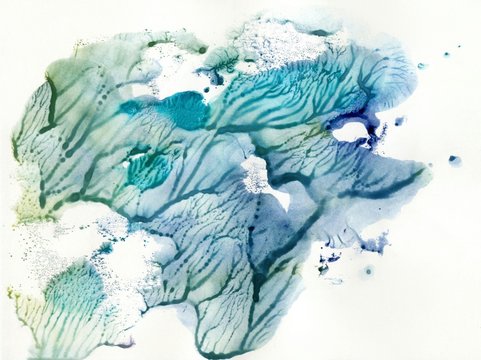 Abstract watercolor drawing in blue and green shades