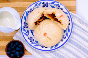 steamed pork buns, chinese dim sum on background