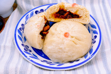 steamed pork buns, chinese dim sum on background