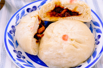 steamed pork buns, chinese dim sum on background