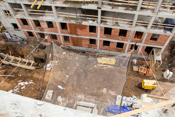 Safety net at a construction site. Protective equipment for repair.