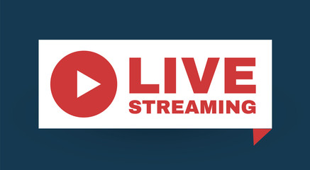 Live streaming logo with play button. Online stream sign. Flat simple design.