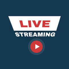 Live streaming logo with play button. Online stream sign. Flat simple design.