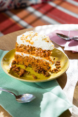 Carrot cake on a wood table