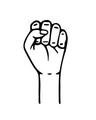Vector hand drawn illustration of raised fist. World symbol of protest and struggling for rights.
