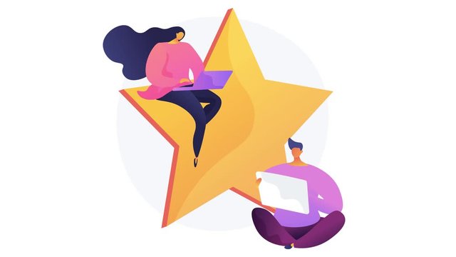 User feedback. Internet questionnaire, online survey, ranking system. Service clients opinion expression. Users with laptops cartoon characters. 4K seamless loop video animation footage.