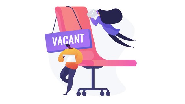 People applying for vacant job. Business competition, available vacancy advertisement, position application. Competing workers cartoon characters. 4K seamless loop video animation footage.