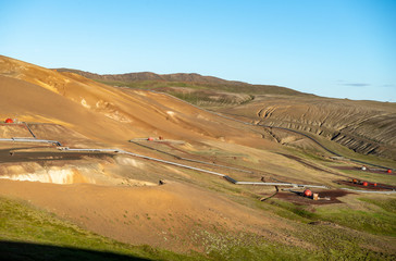 Geothermal power station in Iceland. Generation of ecologically clean renewable energy.
