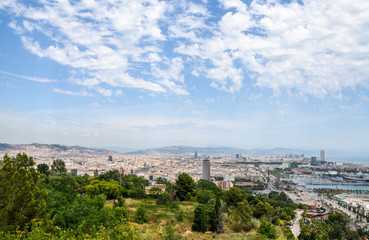 Fototapeta na wymiar Barcelona landscape with Port Vell from Montjuic hill. Catalonia, Spain