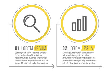 Minimal Business Infographics template. Timeline with 2 steps, options and marketing icons .Vector linear infographic with two conected elements. Can be use for presentation.