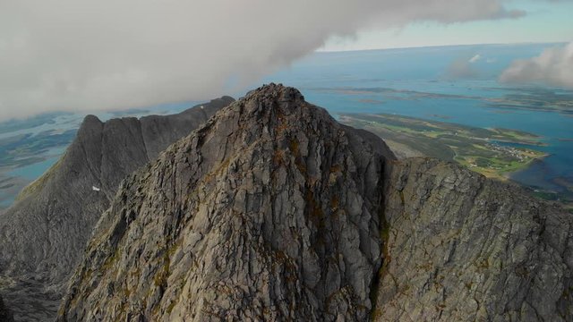 4k orbit motion of amazing mountain in Northern Norway.