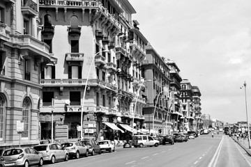 Fototapeta na wymiar Seaview street in Naples, Italy Vintage Postcard 