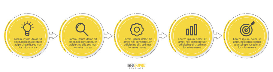 Minimal Business Infographics template. Timeline with 5 steps, options and marketing icons .Vector linear infographic with five conected elements. Can be use for presentation.
