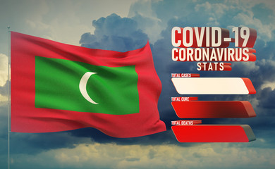 Fototapeta na wymiar COVID-19 Coronavirus 2019-nCov Statistics Update - table letter typography copy space concept with flag of Maldives. 3D illustration.