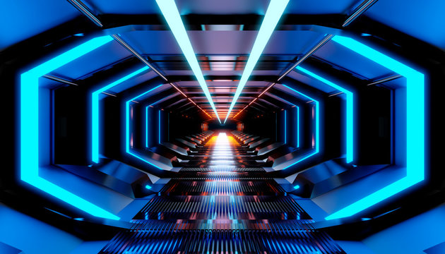 Three dimensional render of bright futuristic corridor