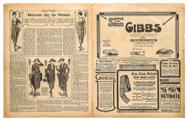 Used paper background Newspaper pages vintage advertising fashion © LiliGraphie