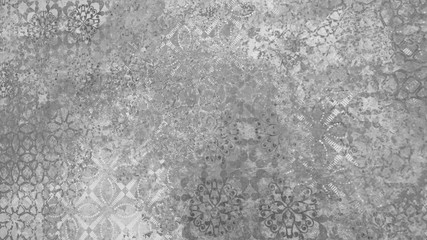 Old gray vintage shabby patchwork motif tiles stone concrete cement wall texture background