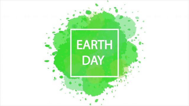 Earth Day with white frame on a green watercolor background, art video illustration.